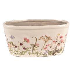 Clayre & Eef Bloempot  23x10x11 cm Roze Beige Keramiek Ovaal Bloemen