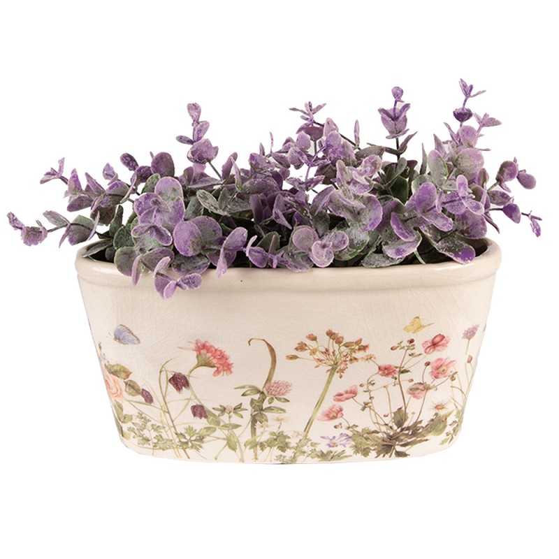 Clayre & Eef Fioriera 23x10x11 cm Rosa Beige Ceramica Ovale Fiori