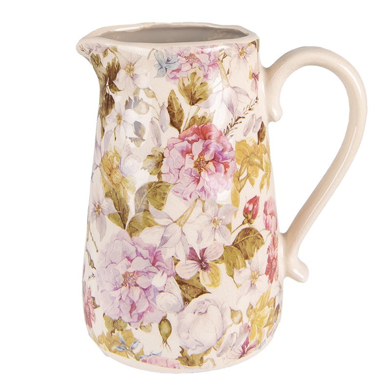 Clayre & Eef Decoration can 20x14x23 cm Pink Beige Ceramic Flowers