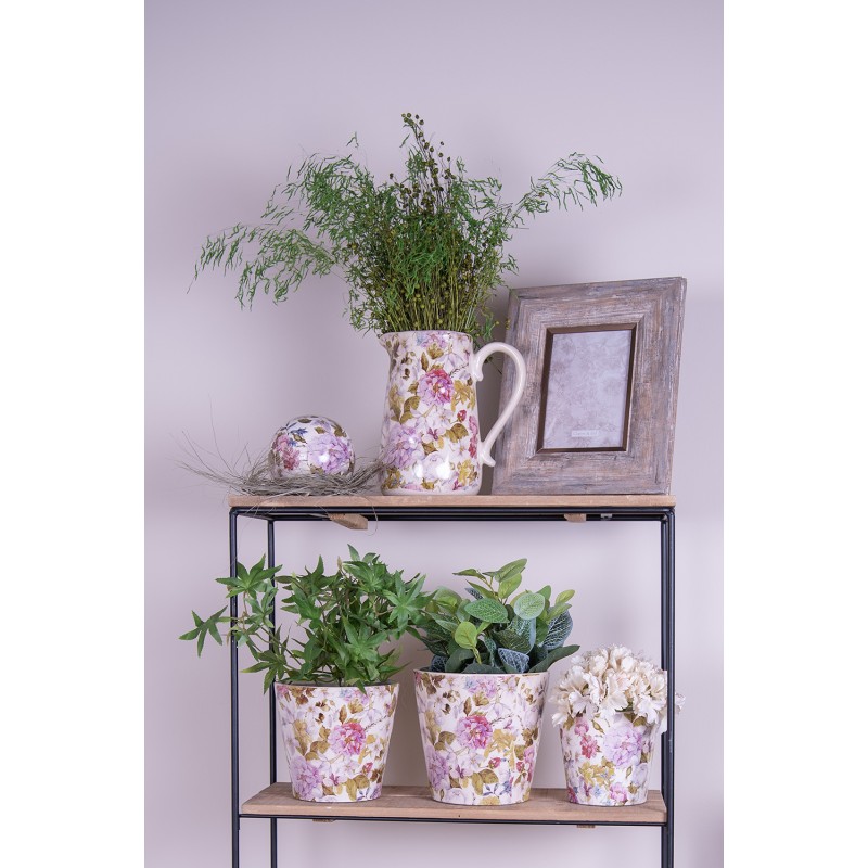 Clayre & Eef Decoration can 16x11x18 cm Pink Beige Ceramic Flowers