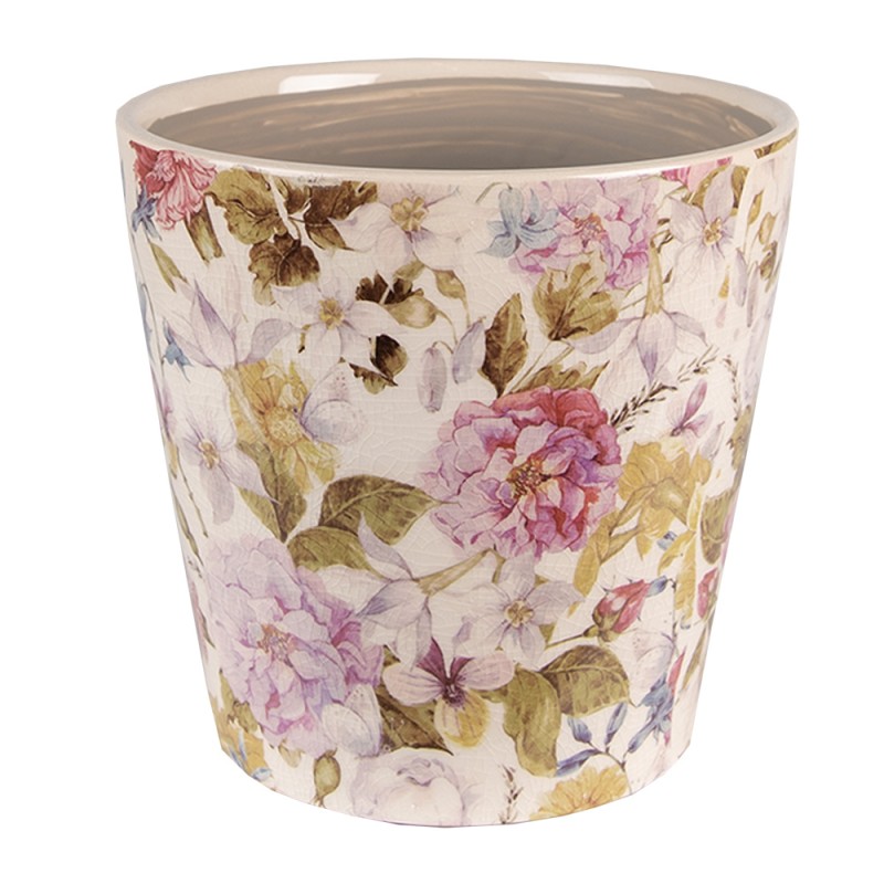 Clayre & Eef Planter Ø 14x13 cm Pink Beige Ceramic Flowers