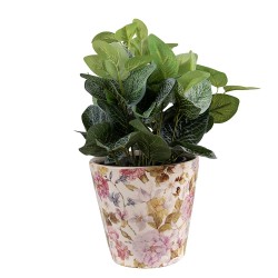Clayre & Eef Planter Ø 14x13 cm Pink Beige Ceramic Flowers
