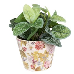 Clayre & Eef Planter Ø 12x10 cm Pink Beige Ceramic Flowers