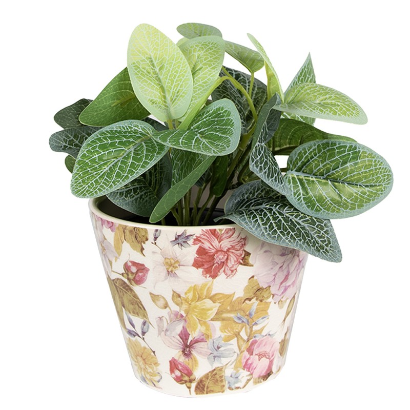 Clayre & Eef Planter Ø 12x10 cm Pink Beige Ceramic Flowers