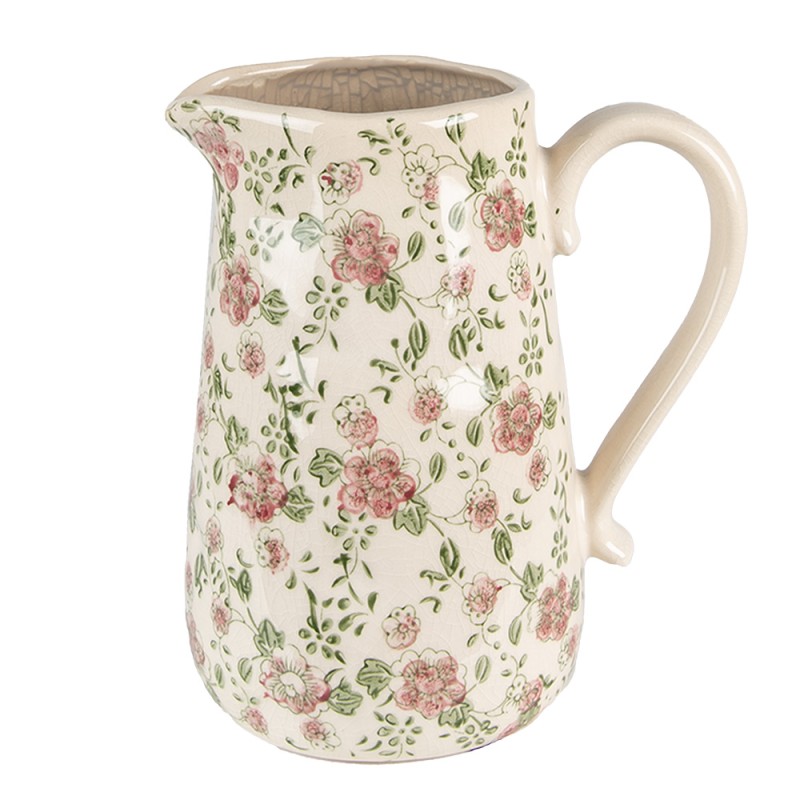 Clayre & Eef Brocca decorativa 20x14x23 cm Rosa Beige Ceramica Fiori