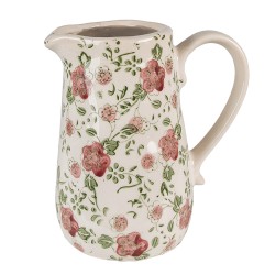 Clayre & Eef Pichet de décoration 16x11x18 cm Rose Beige Céramique Fleurs