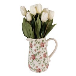 Clayre & Eef Pichet de décoration 16x11x18 cm Rose Beige Céramique Fleurs