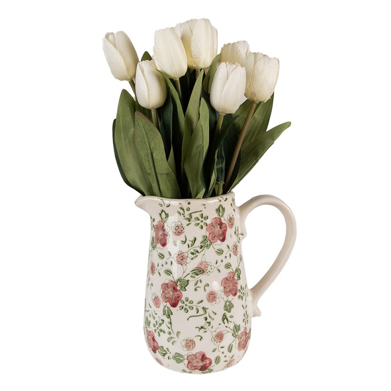 Clayre & Eef Pichet de décoration 16x11x18 cm Rose Beige Céramique Fleurs