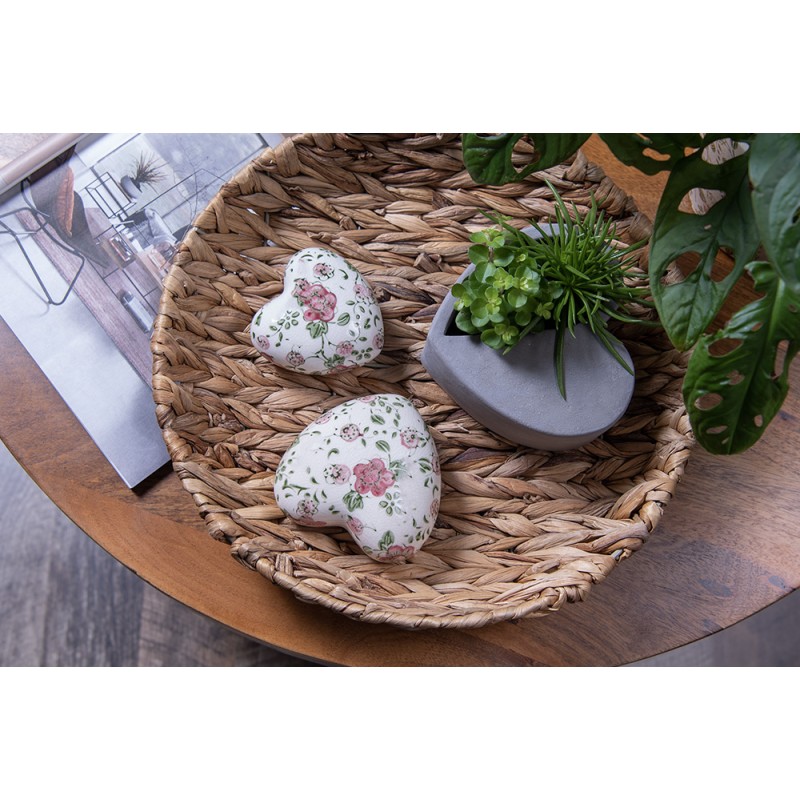 Clayre & Eef Decoration 11x4 cm Pink Beige Ceramic Flowers