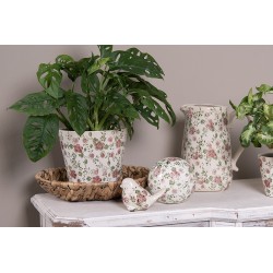 Clayre & Eef Bloempot  Ø 12x10 cm Roze Beige Keramiek Bloemen