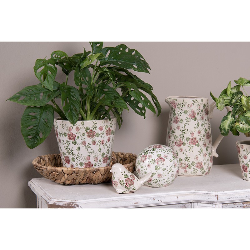 Clayre & Eef Statuetta Uccello 19x11x14 cm Rosa Beige Ceramica Fiori