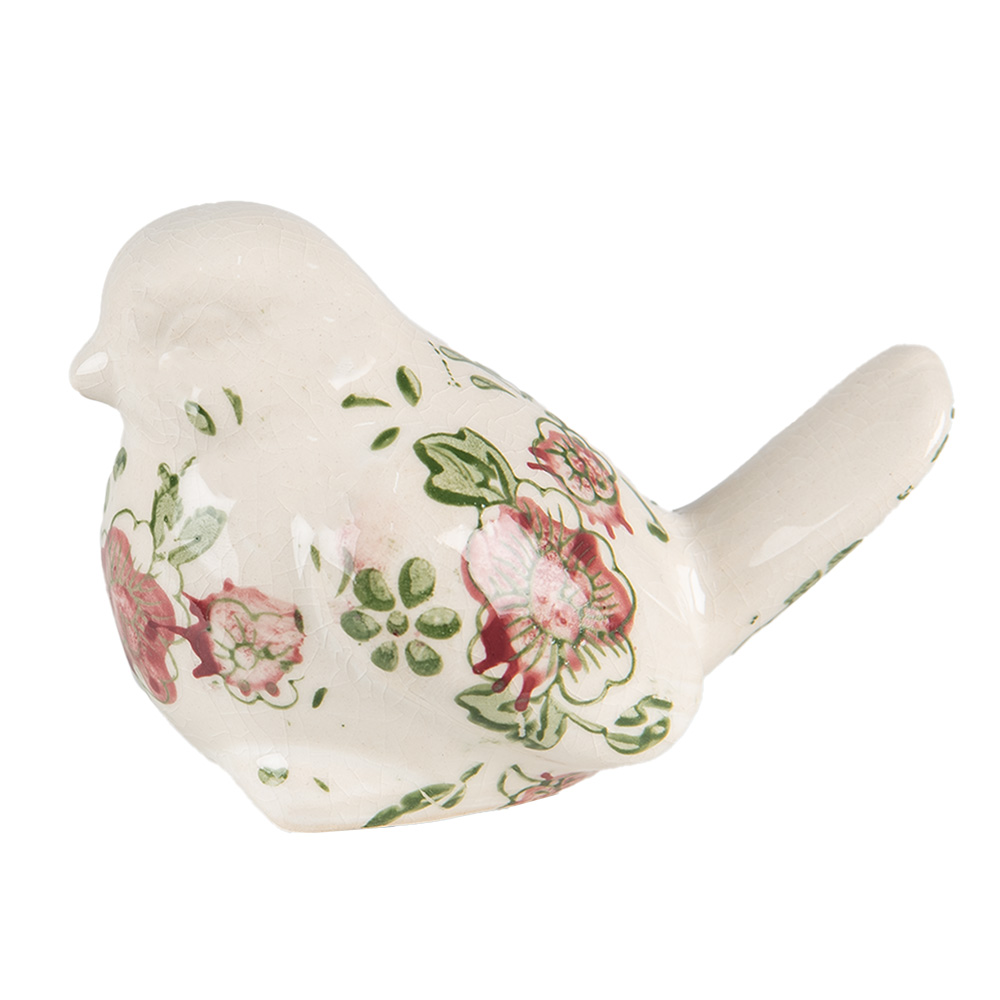 Clayre & Eef Beeld Vogel 10x6x7 cm Roze Beige Keramiek Bloemen afbeelding