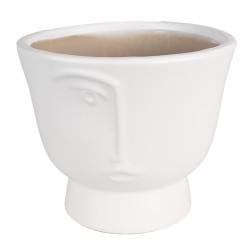 Clayre & Eef Blumentopf Ø 14x12 cm Weiß Keramik Gesicht