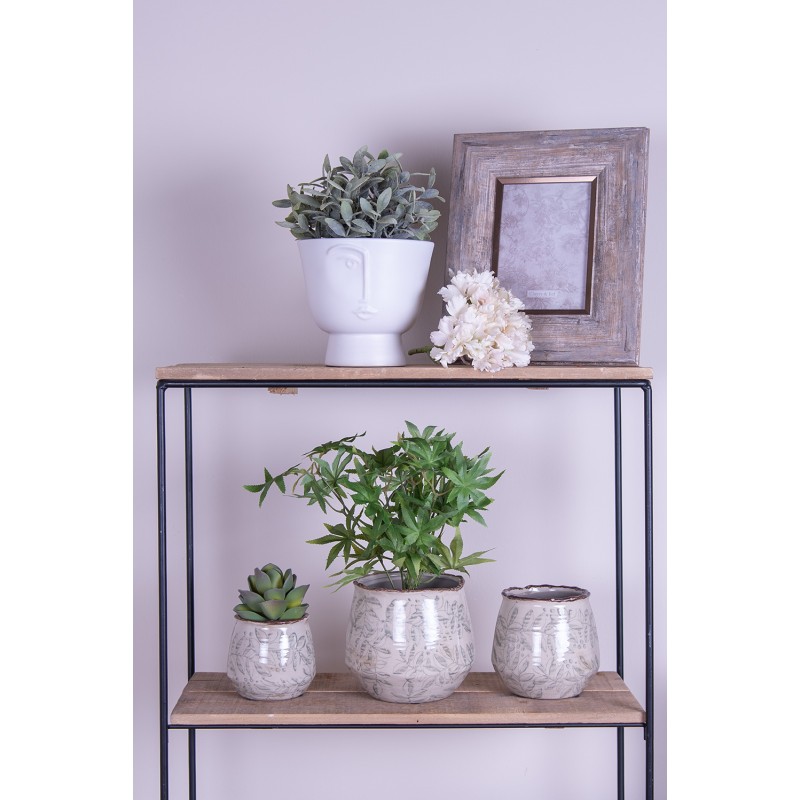 Clayre & Eef Bloempot  Ø 14x12 cm Wit Keramiek Gezicht