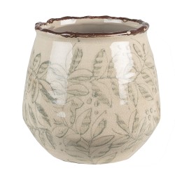 Clayre & Eef Blumentopf Ø 14x13 cm Grün Beige Keramik Blätter