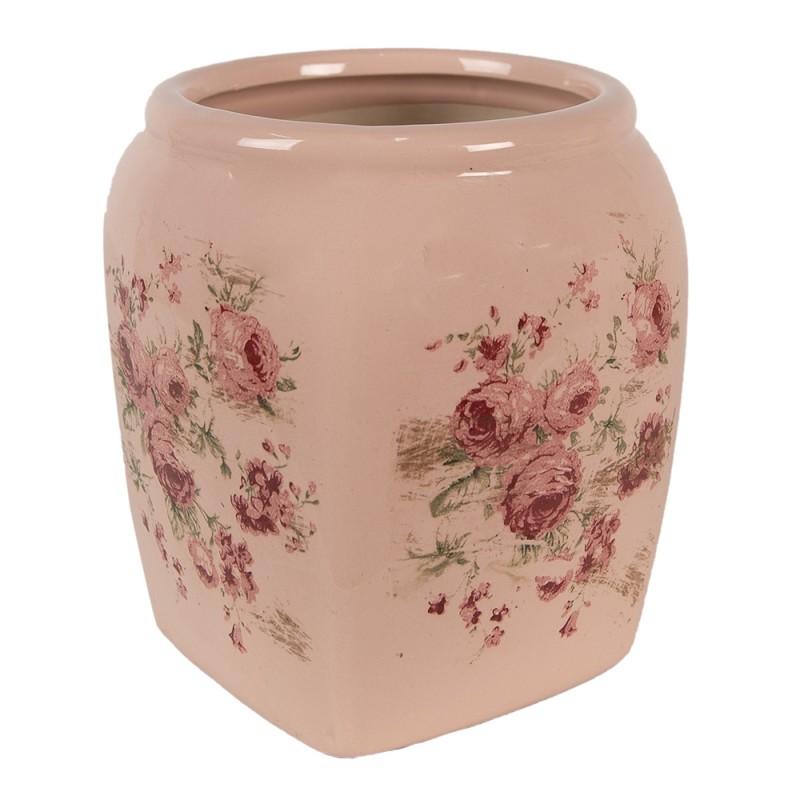 Clayre & Eef Bloempot  12x12x14 cm Roze Keramiek Bloemen