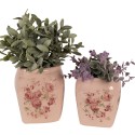 Clayre & Eef Bloempot  12x12x14 cm Roze Keramiek Bloemen