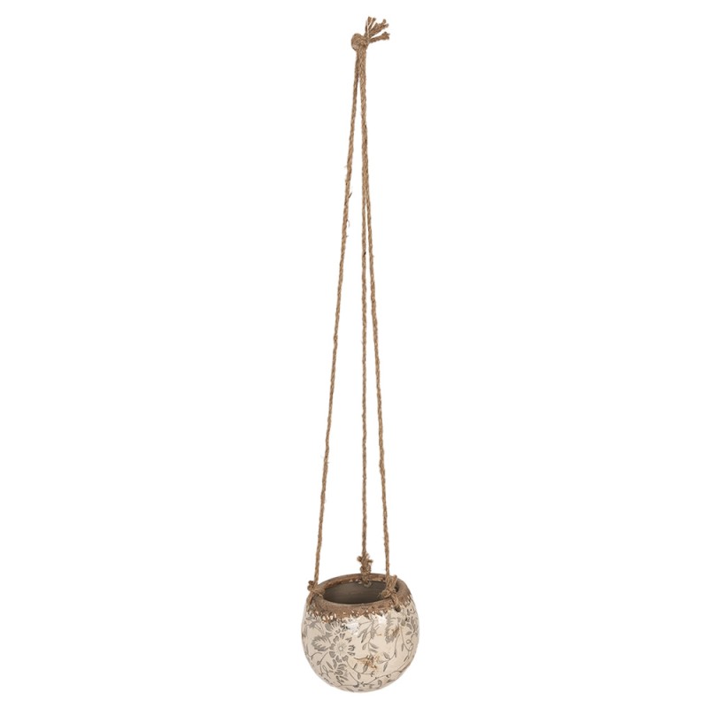 Clayre & Eef Pot de fleurs Ø 11x12 cm Gris Beige Céramique Fleurs