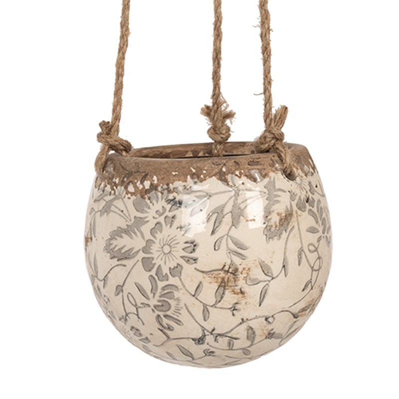 Clayre & Eef Pot de fleurs Ø 11x12 cm Gris Beige Céramique Fleurs