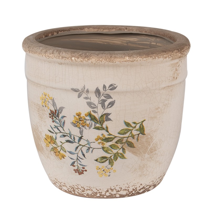 Clayre & Eef Bloempot  Ø 16x14 cm Beige Geel Keramiek Bloemen