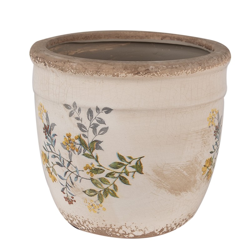 Clayre & Eef Bloempot  Ø 16x14 cm Beige Geel Keramiek Bloemen