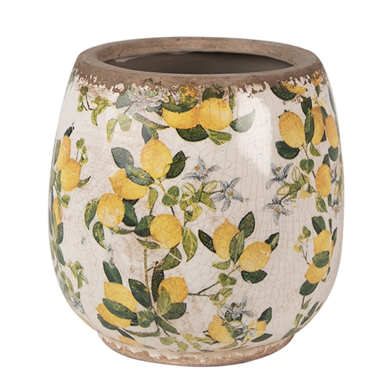 Clayre & Eef Fioriera Ø 13x13 cm Beige Giallo Ceramica Limoni
