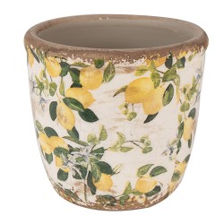 Clayre & Eef Planter Ø 11x10 cm Beige Yellow Ceramic Lemons