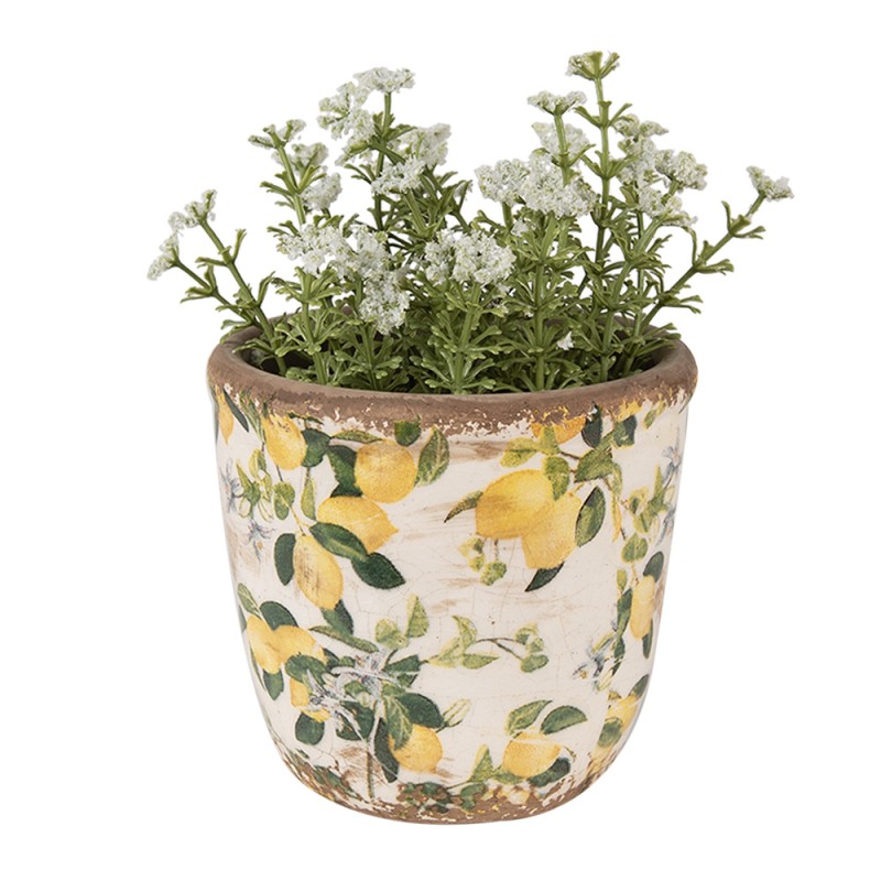 Clayre & Eef Bloempot  Ø 11x10 cm Beige Geel Keramiek Citroenen