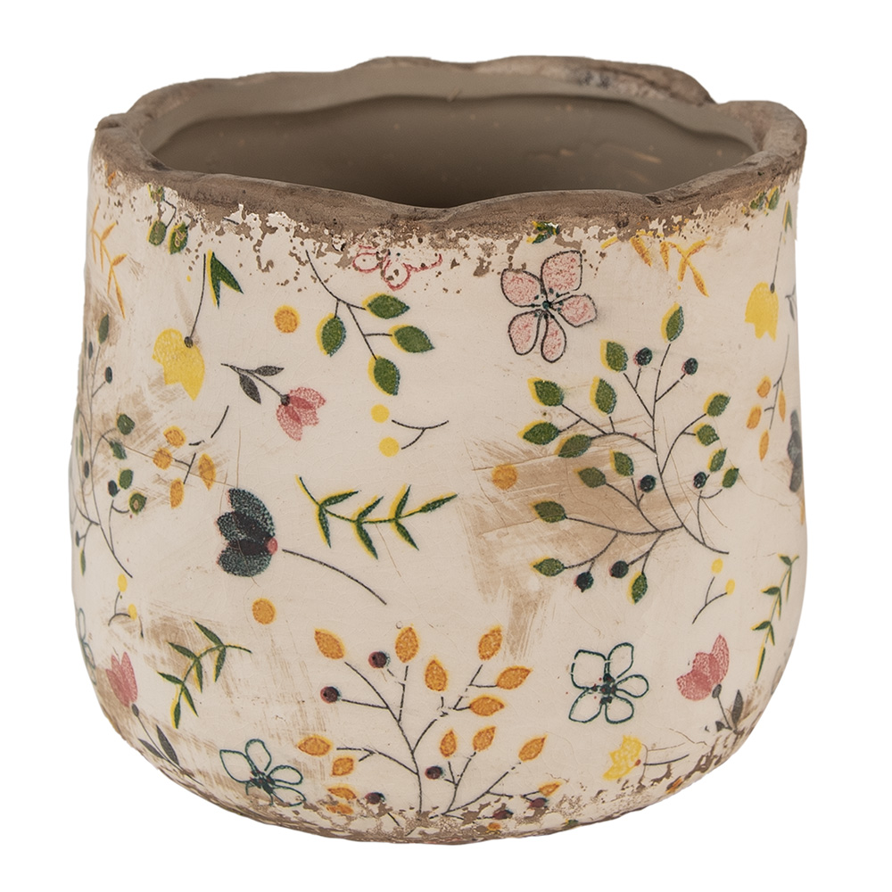 Clayre&Eef BloempotØ 14x12 cm Beige Geel Keramiek Bloemen afbeelding