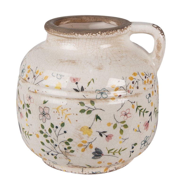 Clayre & Eef Decoration can Ø 17x16 cm Beige Yellow Ceramic Flowers