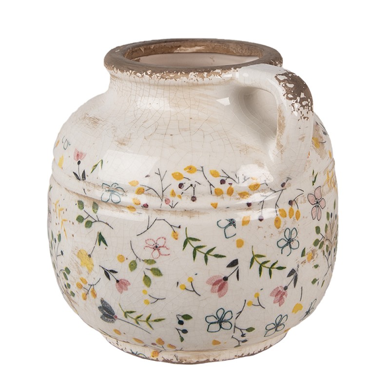 Clayre & Eef Decoration can Ø 17x16 cm Beige Yellow Ceramic Flowers