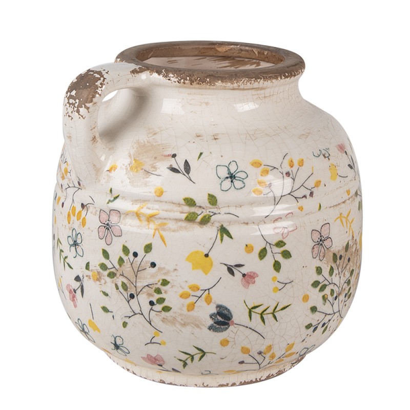 Clayre & Eef Decoration can Ø 17x16 cm Beige Yellow Ceramic Flowers