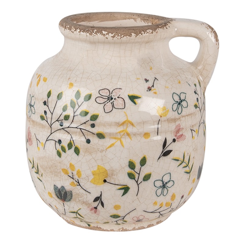 Clayre & Eef Decoratie Kan  Ø 12x14 cm Beige Geel Keramiek Bloemen