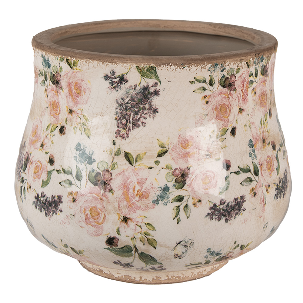 Clayre&Eef BloempotØ 22x18 cm Beige Roze Keramiek Bloemen afbeelding