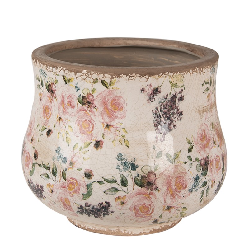 Clayre & Eef Bloempot Ø 18x15 cm Beige Roze Keramiek Bloemen