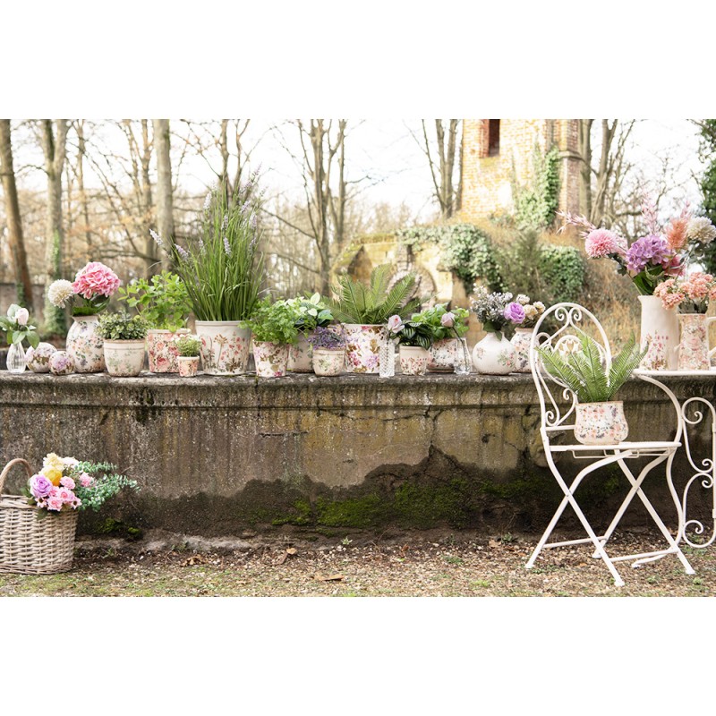 Clayre & Eef Bloempot Ø 18x15 cm Beige Roze Keramiek Bloemen