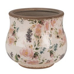 Clayre & Eef Bloempot Ø 16x14 cm Beige Roze Keramiek Bloemen