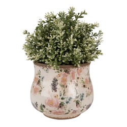 Clayre & Eef Bloempot Ø 16x14 cm Beige Roze Keramiek Bloemen