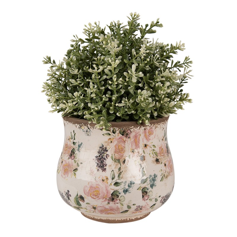 Clayre & Eef Bloempot Ø 16x14 cm Beige Roze Keramiek Bloemen