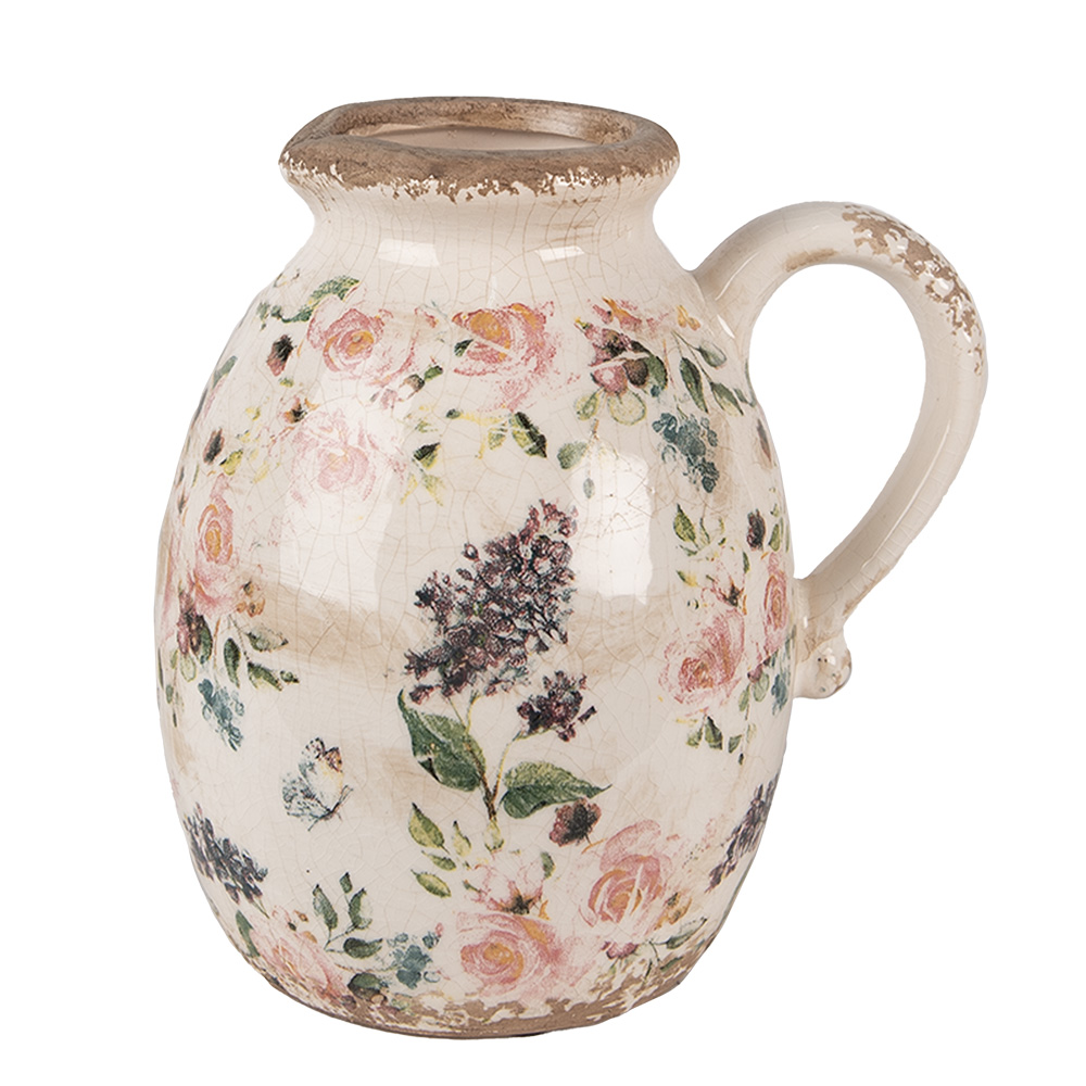 Clayre & Eef Decoratie Kan 17x13x18 cm Beige Roze Keramiek Bloemen afbeelding