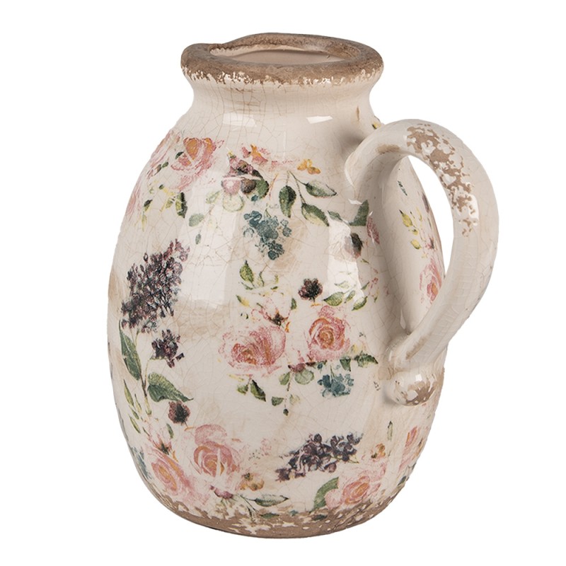 Clayre & Eef Decoratie Kan  17x13x18 cm Beige Roze Keramiek Bloemen