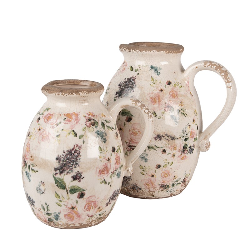 Clayre & Eef Decoratie Kan  17x13x18 cm Beige Roze Keramiek Bloemen