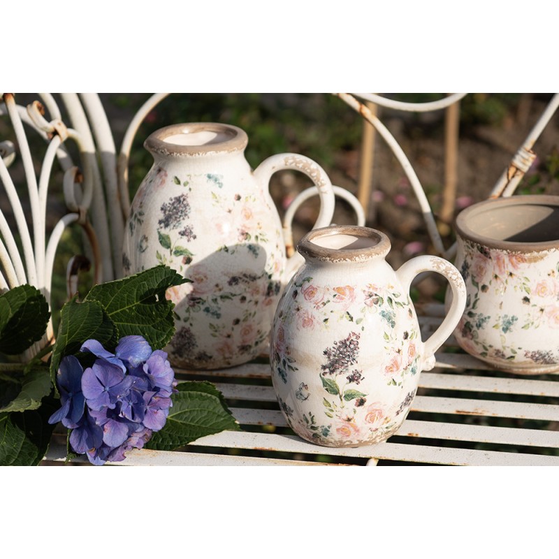 Clayre & Eef Decoratie Kan  17x13x18 cm Beige Roze Keramiek Bloemen