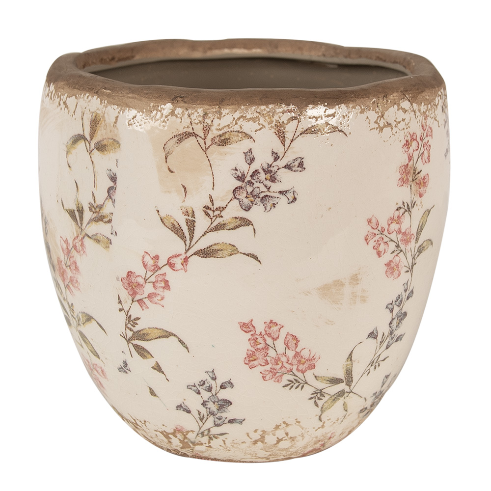Clayre&Eef BloempotØ 14x14 cm Beige Roze Keramiek Bloemen afbeelding