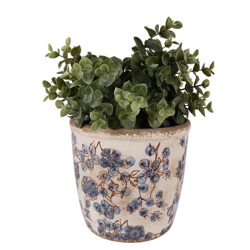 Clayre & Eef Fioriera Ø 14x14 cm Beige Blu  Ceramica Fiori