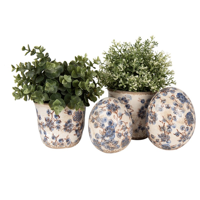 Clayre & Eef Fioriera Ø 14x14 cm Beige Blu  Ceramica Fiori