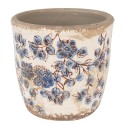 Clayre & Eef Bloempot  Ø 11x10 cm Beige Blauw Keramiek Bloemen