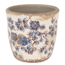 Clayre & Eef Bloempot  Ø 11x10 cm Beige Blauw Keramiek Bloemen