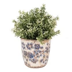 Clayre & Eef Bloempot  Ø 11x10 cm Beige Blauw Keramiek Bloemen