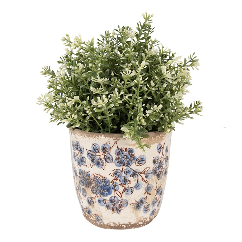 Clayre & Eef Bloempot  Ø 11x10 cm Beige Blauw Keramiek Bloemen